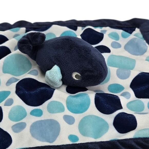 Carters Whale Security Blanket Lovey Blue Polka Dot Baby Comfort Plush 14x14 - Picture 2 of 8